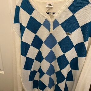 Lacoste Blue and White Argyle Sweater